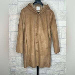 Anne Klein Penny Lane Hooded Walker Faux Suede Coat  with Hood Size Medium